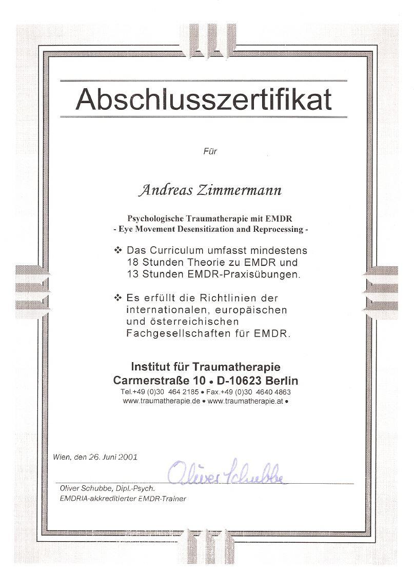 EMDR Zertifikat